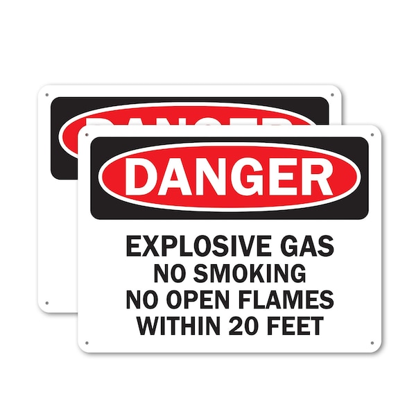 Signmission Explosive Gas No Smoking or Open Flames Within 20 Feet Danger Sign, Plastic, 14in x 10in, 2PK OS-2PACK-DS-P-1014-L-19349 - main